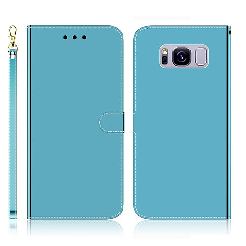 Wewoo Housse Coque Etui à rabat horizontal en surface imitation miroir pour Galaxy S8 + avec porte-cartes et porte-cartesporte-monnaie et lanière Bleu