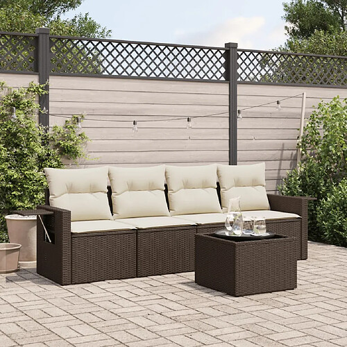 vidaXL Salon de jardin avec coussins 5 pcs marron résine tressée