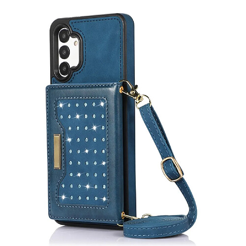 Etui en PU + TPU décor strass, fonction blocage RFID avec béquille et bandoulière pour votre Samsung Galaxy A13 4G/5G - bleu