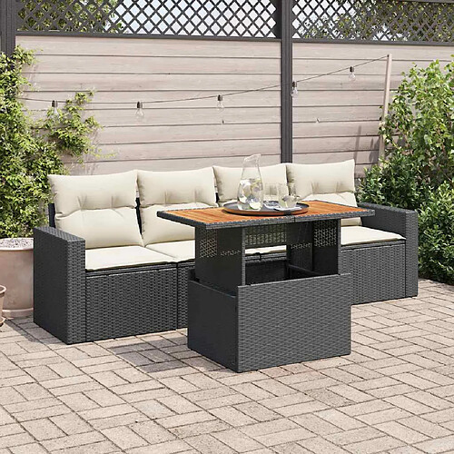 vidaXL Salon de jardin 5 pcs avec coussins noir résine tressée