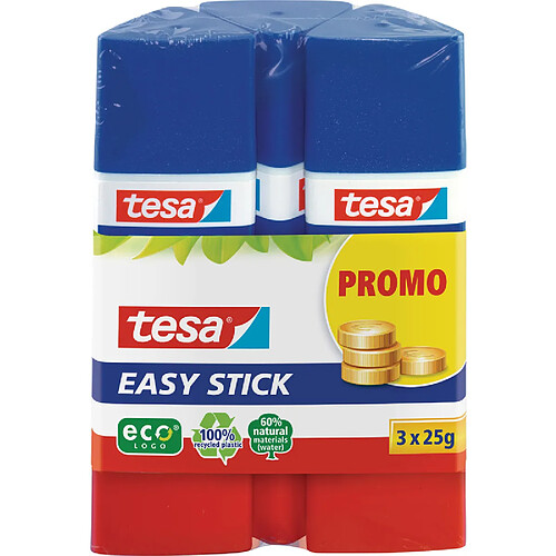 Tesa ecoLogo Bâton de colle Easy Stick, pack promo 3x 25 g ()