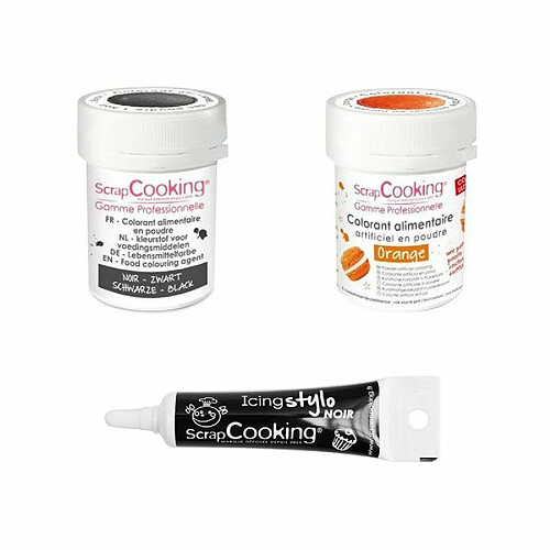 Scrapcooking 2 colorants alimentaires noir-orange + Stylo glaçage noir