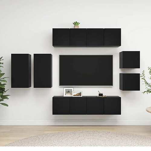 vidaXL Ensemble de meubles TV 8 pcs Noir Bois d'ingénierie