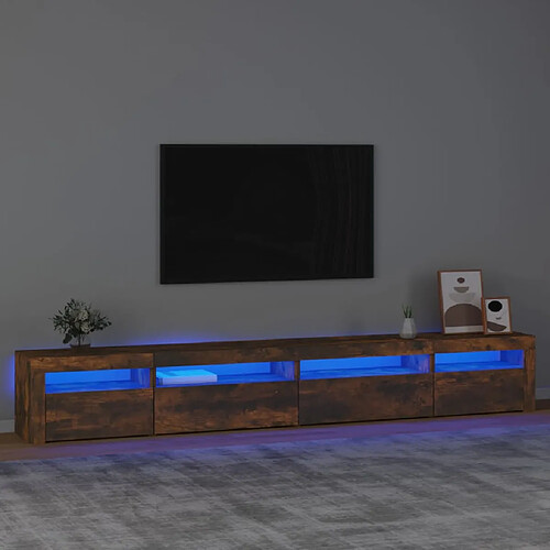 vidaXL Meuble TV avec lumières LED Chêne fumé 270x35x40 cm