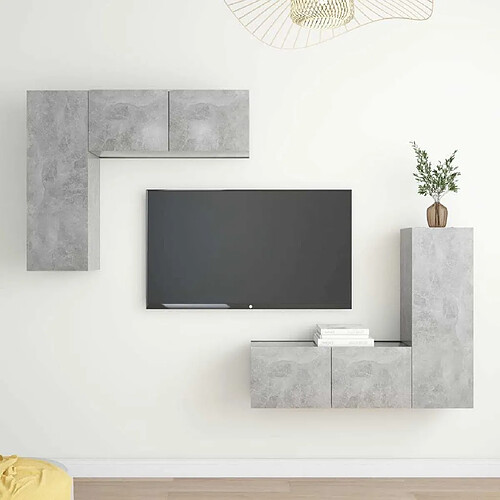 Maison Chic Ensemble de meubles TV 4 pcs | Banc TV Moderne pour salon | Meuble de Rangement - Gris béton Aggloméré -MN30867