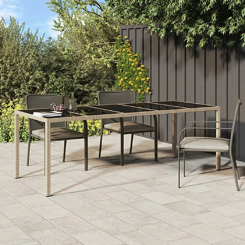 vidaXL Table de jardin Beige 250x100x75 cm Verre trempé et poly rotin