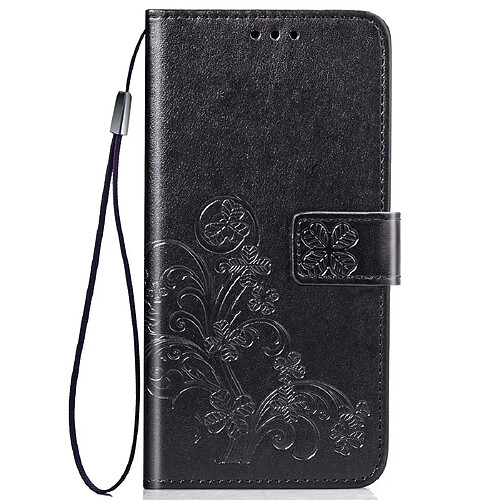 Wewoo Housse Coque Etui en cuir de protection pour téléphone portable avec boucle à quatre feuilles fermoir gaufré et fente carte de visiteportefeuille et support Vivo Y3 noir