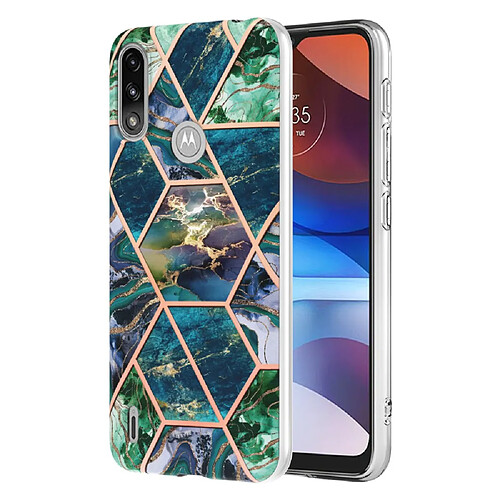 Coque en TPU 2,0 mm, coins renforcés, motif marbre IMD électroplaqué bleu vert pour votre Motorola Moto E7 Power/Moto E7i Power