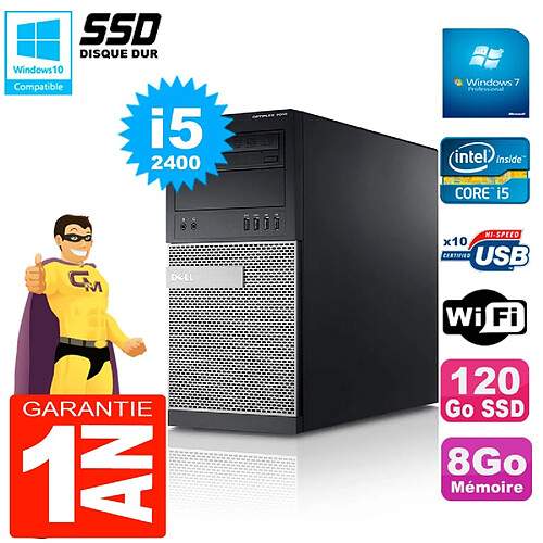 PC Tour DELL 7010 Core I5-2400 RAM 8Go Disque 120 Go SSD Wifi W7 · Occasion