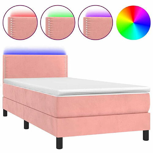 Maison Chic Lit adulte- Lit + matelas,Sommier à lattes de lit avec matelas LED Rose 80x200 cm Velours -GKD64873