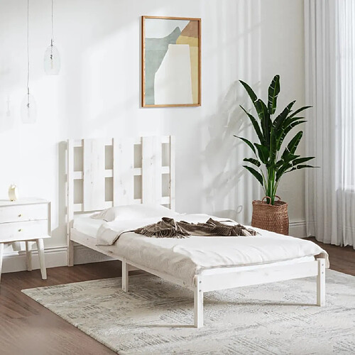 Maison Chic Lit adulte - Lit simple Cadre de lit,Structure du lit Contemporain Blanc Bois de pin massif 100x200 cm -MN26418