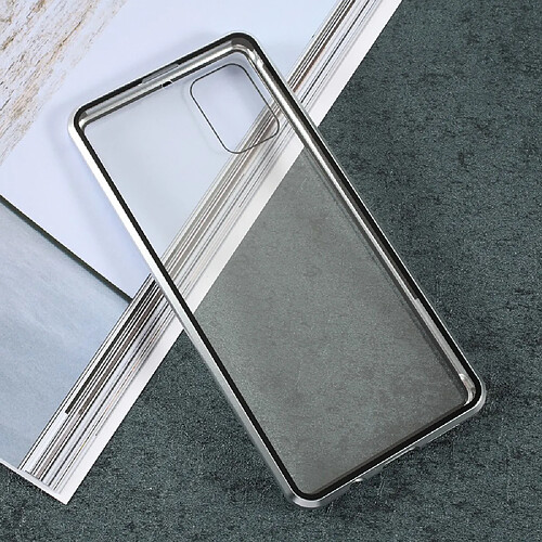 Bumper en métal cadre d'adsorption magnétique double face unique argent pour votre Samsung Galaxy A71 SM-A715