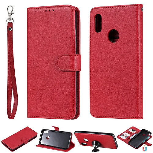 Wewoo Housse Coque Pour Huawei Honor 8A / Y6 2019 Étui de protection à rabat horizontal de couleur unie avec support et fentes cartes et portefeuille et cadre photo et lanière rouge