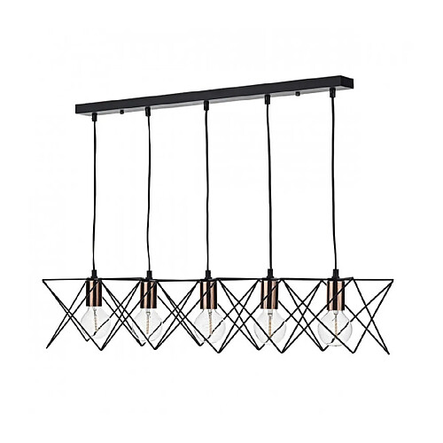 Luminaire Center Suspension Midi noir mat et cuivre poli 5 ampoules