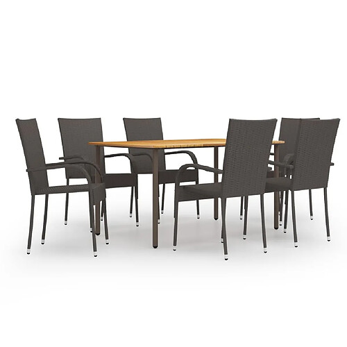 Salle à manger de jardin 7 pcs,Table et chaise à dîner Résine tressée Marron -MN86726