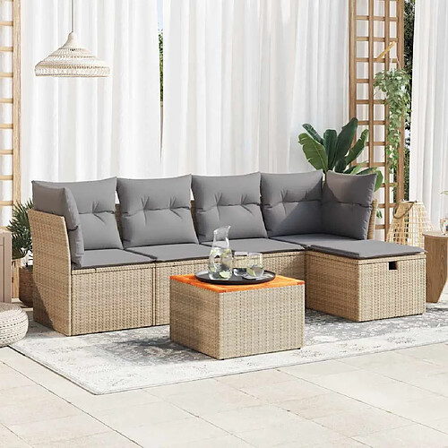 vidaXL Salon de jardin avec coussins 6 pcs beige résine tressée