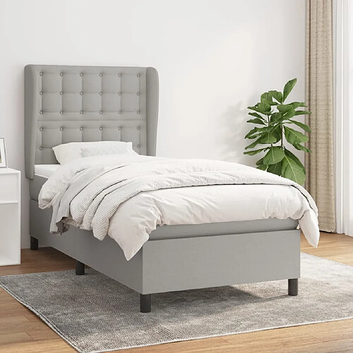 vidaXL Sommier à lattes de lit avec matelas Gris clair 90x200 cm Tissu