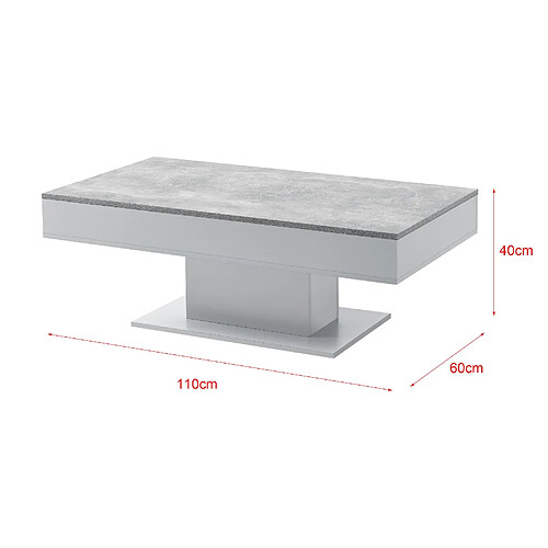 Helloshop26 Table basse de salon avec 2 espaces de rangement 110 cm effet béton gris 03_0006146