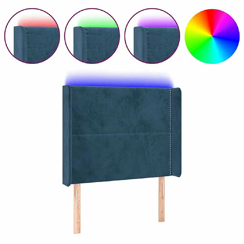 Maison Chic Tête de lit moderne à LED lumineuse pour chambre - Décoration de lit Bleu foncé 83x16x118/128 cm Velours -MN96448