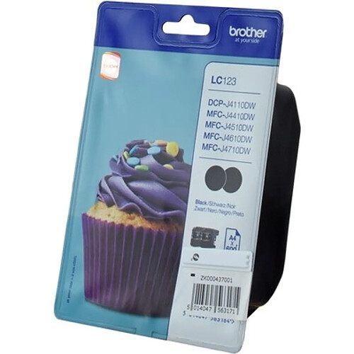 Brother LC-123 Pack 2 Cartouches Noir LC123BKBP2 (Cupcake)