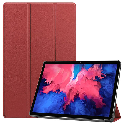 Etui en PU avec support tri-pliure rouge vin pour votre Lenovo Xiao Xin Pad J606F