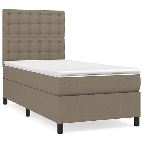 Maison Chic Lit adulte- Lit + matelas,Sommier à lattes de lit avec matelas Taupe 90x190 cm Tissu -GKD29639