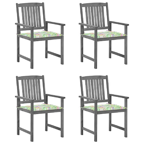 vidaXL Chaises de jardin et coussins lot de 4 Gris Bois acacia massif