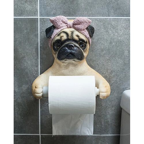 Universal Décoration résine pug chien mouchoir porte-rouleaux de papier toilette durable salle de bains animal dame chien mur accrochage papier toilette boîte(Jaune)