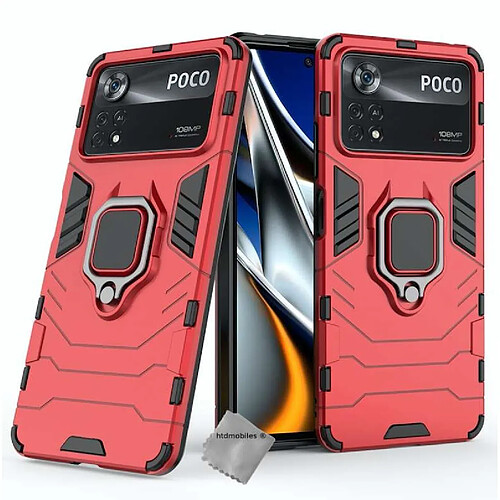 Htdmobiles Coque rigide anti choc pour Xiaomi Poco X4 Pro 5G + film ecran - ROUGE