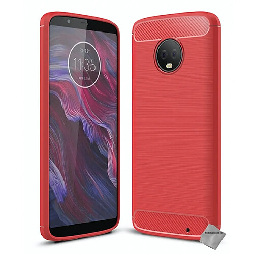 Htdmobiles Coque silicone gel carbone pour Motorola Moto G6 Plus + film ecran - ROUGE