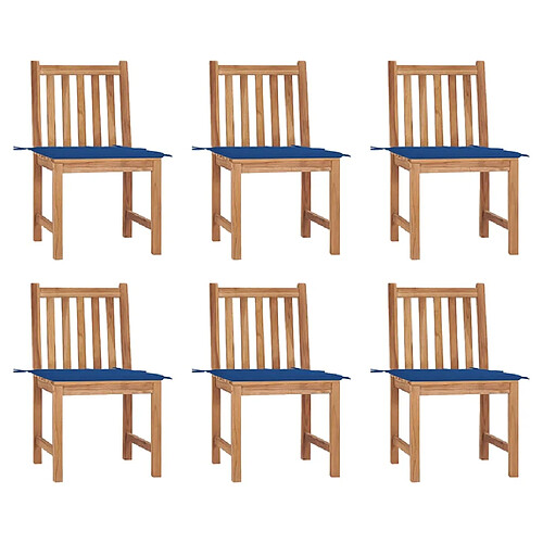 vidaXL Chaises de jardin lot de 6 avec coussins Bois de teck massif