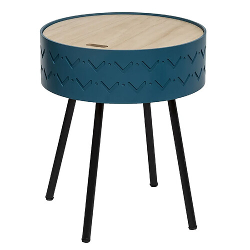 Atmosphera, Createur D'Interieur Table d'appoint coffre scandi Shiro - Diam. 38 x H. 45 cm - Bleu émeraude