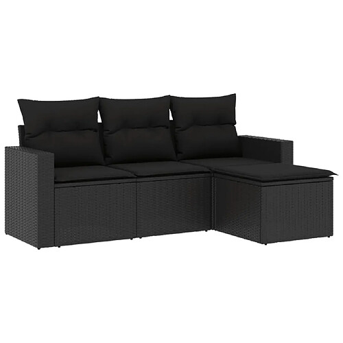 Maison Chic Salon de jardin 4 pcs avec coussins | Ensemble de Table et chaises | Mobilier d'Extérieur noir résine tressée -GKD24964