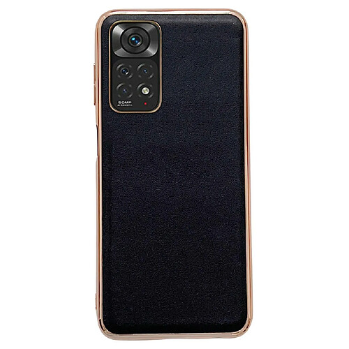 Coque en TPU + cuir véritable électroplaqué, anti-chute pour votre Xiaomi Redmi Note 11 4G (Qualcomm)/Note 11S 4G - noir