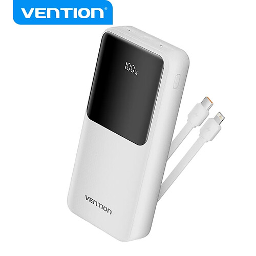 Vention Power Bank 20 000mAh - Plusieurs interfaces USB - Chargement rapide - Câble USB-C inclus - Couleur Blanc