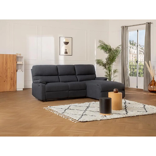 Vente-Unique Canapé d'angle droit relax électrique en tissu anthracite LUNANO