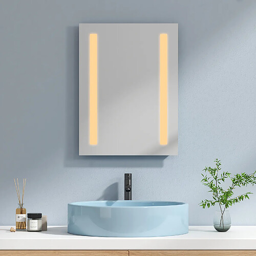 EMKE Miroir lumineux salle de bain 45x60cm, Miroir LED salle de bain, Miroir avec l'éclairage, Lumière Chaude