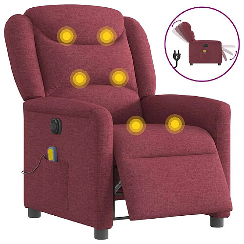 vidaXL Fauteuil de massage inclinable électrique Rouge bordeaux Tissu