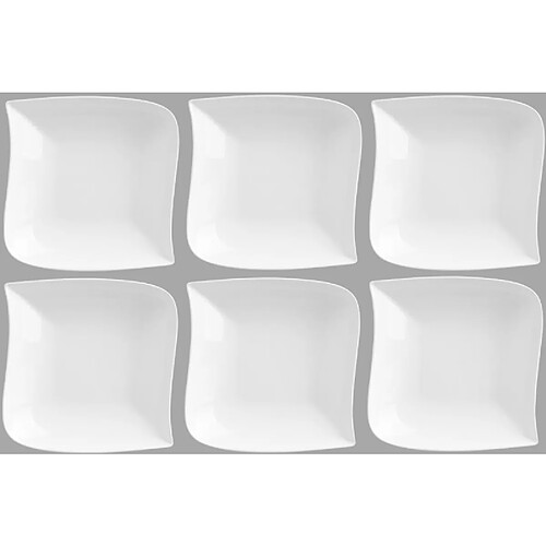 Ac-Deco Set de 6 assiettes creuses carrée design vague - 21 cm x 21 cm - Porcelaine