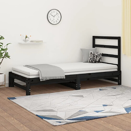 vidaXL Lit coulissant sans matelas noir 2x(90x200) cm