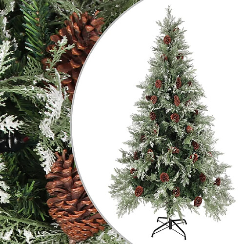 vidaXL Sapin de Noël avec pommes de pin Vert et blanc 225 cm PVC et PE