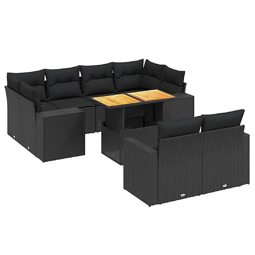 Maison Chic Salon de jardin 11 pcs avec coussins, Ensemble Tables et chaises d'extérieur noir résine tressée -GKD900337