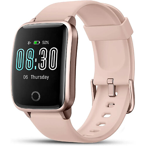 Chrono Montre Connectée,Montre Intelligente Femmes Homme Etanche IP71, Bracelet Connecté SMS Message, Smartwatch Sport GPS Cardio Fitness Tracker d'Activité Podometre Calories pour Android iPhone,Rose