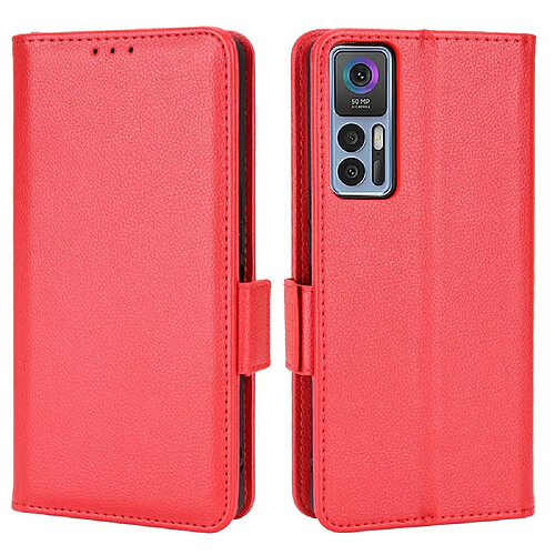 Etui en PU texture litchi, double fermoir magnétique avec support, rouge pour votre TCL 30 4G/5G/TCL 30 +