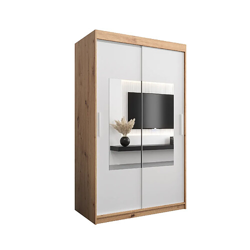 Abiks Meble Armoire Torino à portes coulissantes 200/120/62 2 portes (artisan/blanc)