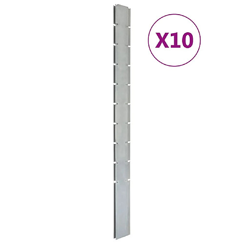 vidaXL Poteaux de clôture 10 pcs argenté 240 cm acier galvanisé