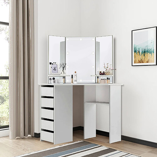 ML-Design Table de coiffeuse maquillage blanc avec miroir éclairage LED tiroirs étagères