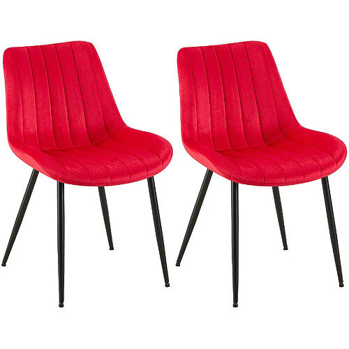 Decoshop26 Lot de 2 chaises de salle à manger couture décorative vertical avec pieds en métal noir mat et assise en velours rouge 10_0001748