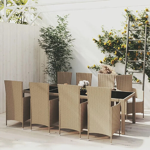 vidaXL Ensemble à dîner de jardin 9 pcs coussins Résine tressée Beige