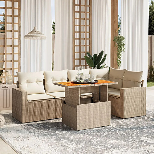 vidaXL Salon de jardin avec coussins 6 pcs beige résine tressée